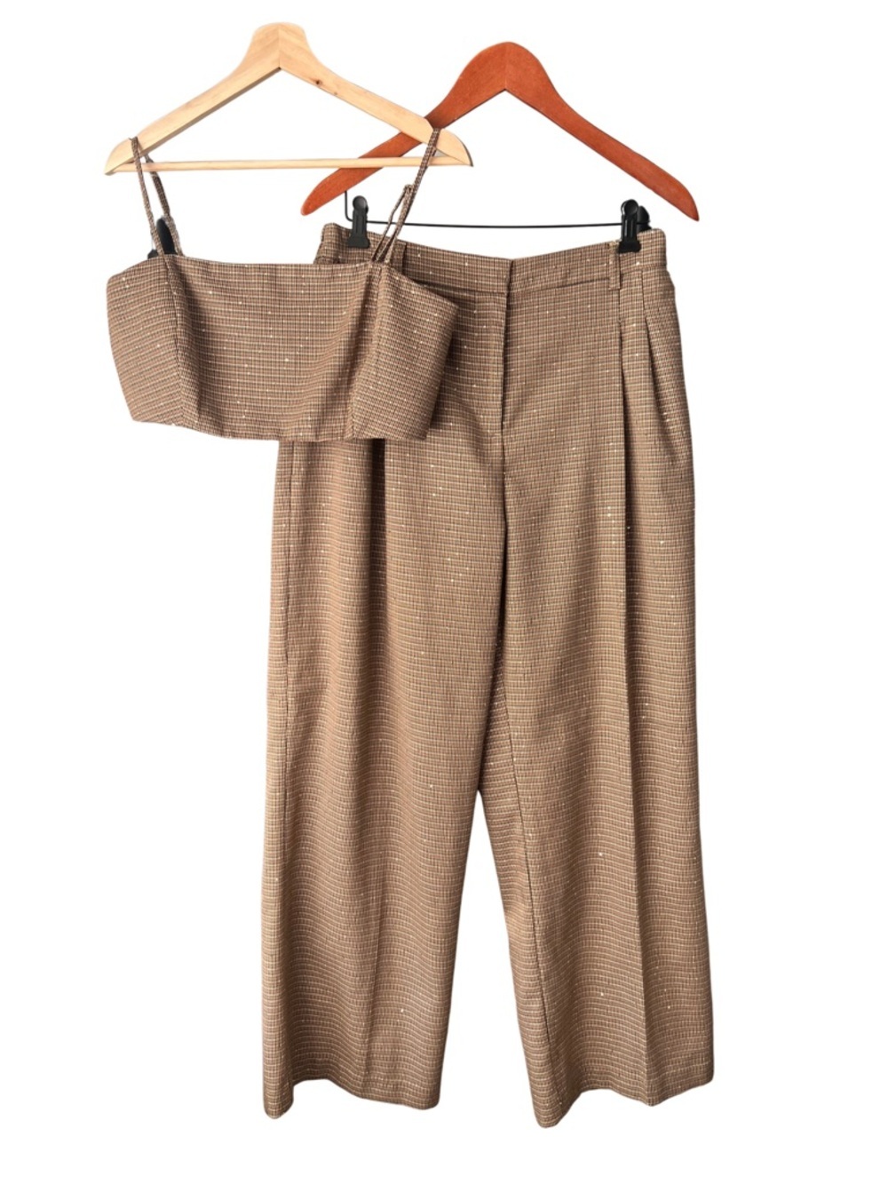 House of Harlow 1960 Taupe Wide-Leg Trouser Crop Top Pant Set - Picture 2 of 9